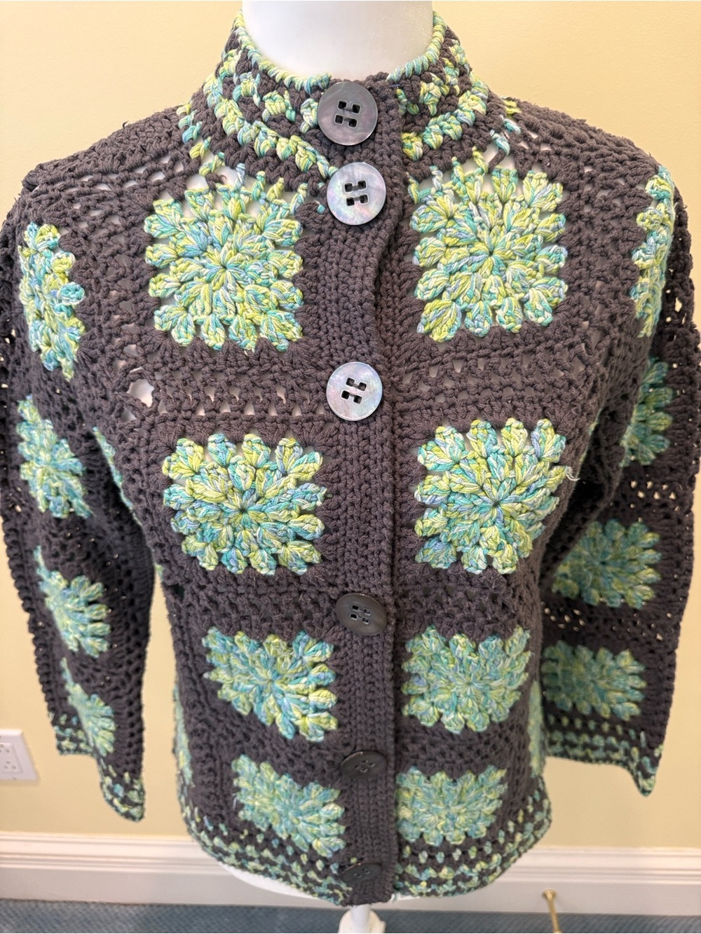Sigurd Olsen Square Patterned Button-Front Sweater - Size Line